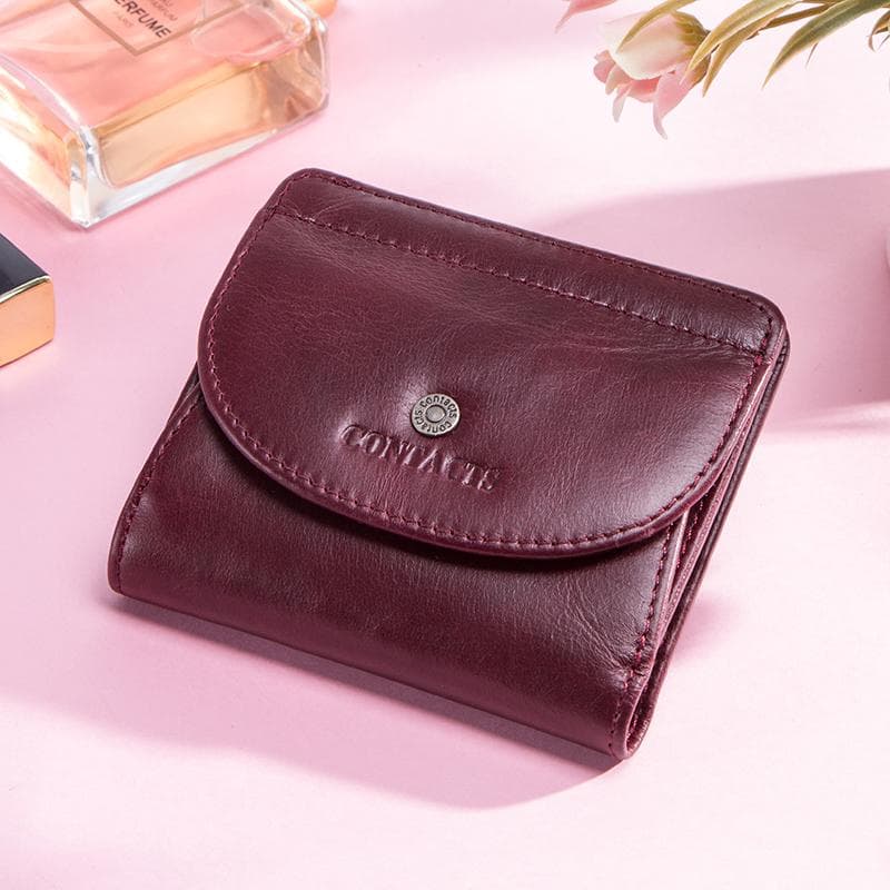 CONTACT'S Genuine Leather Women Wallet Mini Coin Purse Female Portfel Card Holder Women Wallets red