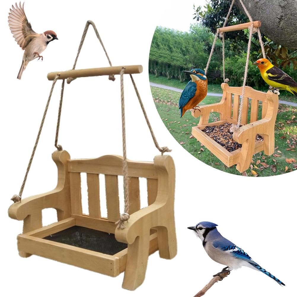 Bird Feeder Swing Hanging Bird Feeder Wooden Chair Shape Swing Bird Feeder for Windowsill Tree
