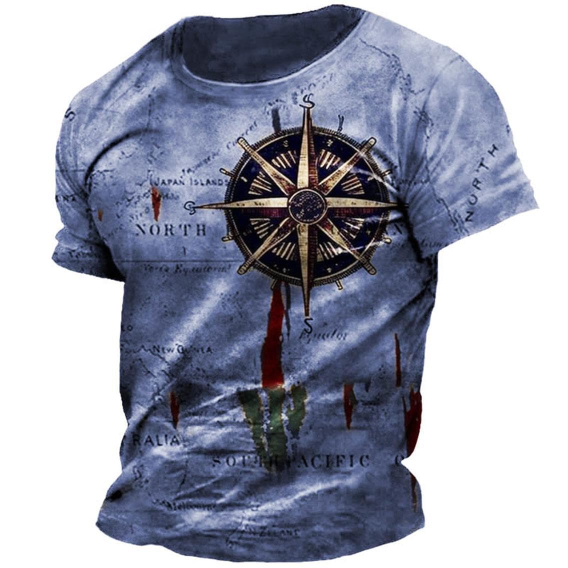 Vintage Men's T-shirt Summer American Shirt Tops Compass Printed Short-sleeve Tees Loose Daily Men Clothing Casual Streetwear 4XL