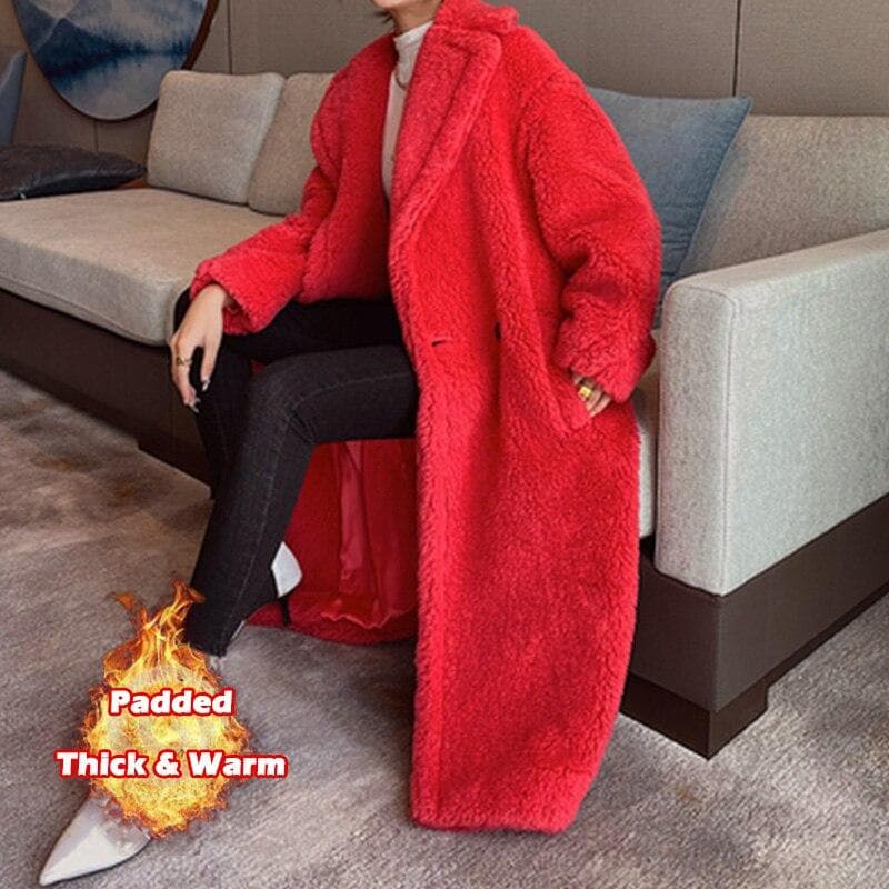 Long Teddy Bear Jacket Coat Women Winter Thick Warm Oversized Chunky Outerwear Overcoat Women Faux Lambswool Fur Coats L