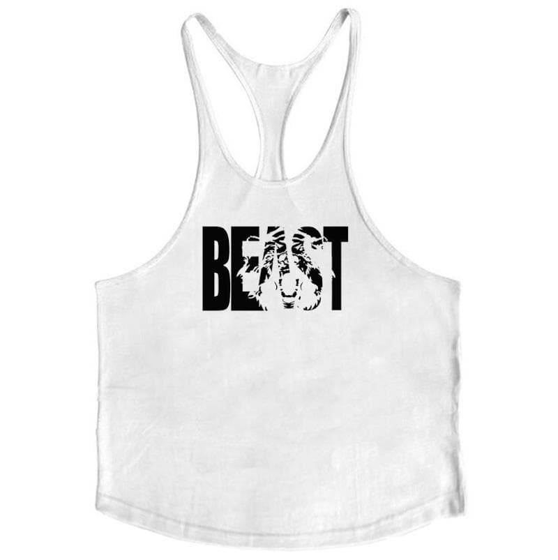 Muscleguys Mens Bodybuilding Fitness Tank Top Racerback Graphic Singlet M white