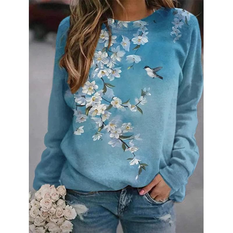 Autumn New Floral Sweatshirts Flower Bird 3D Print Hoodies Women Streetwear Long Sleeve Pullovers Tops Y2k Hoodie Woman Clothing 2XL