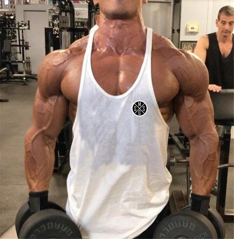New Arrivals Men's Sports Stringer Singlets Sleeveless Fitness Bodybuilding Tank Tops Gym Workout Clothes for Men XL white