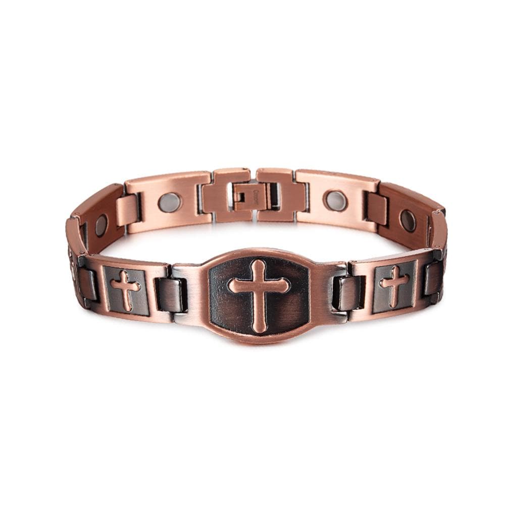 Ikuinen Cross Wristband Magnetic Bracelet Men Vintage Pure Copper Magnetic Bracelet Chain Link Bracelets Male copper