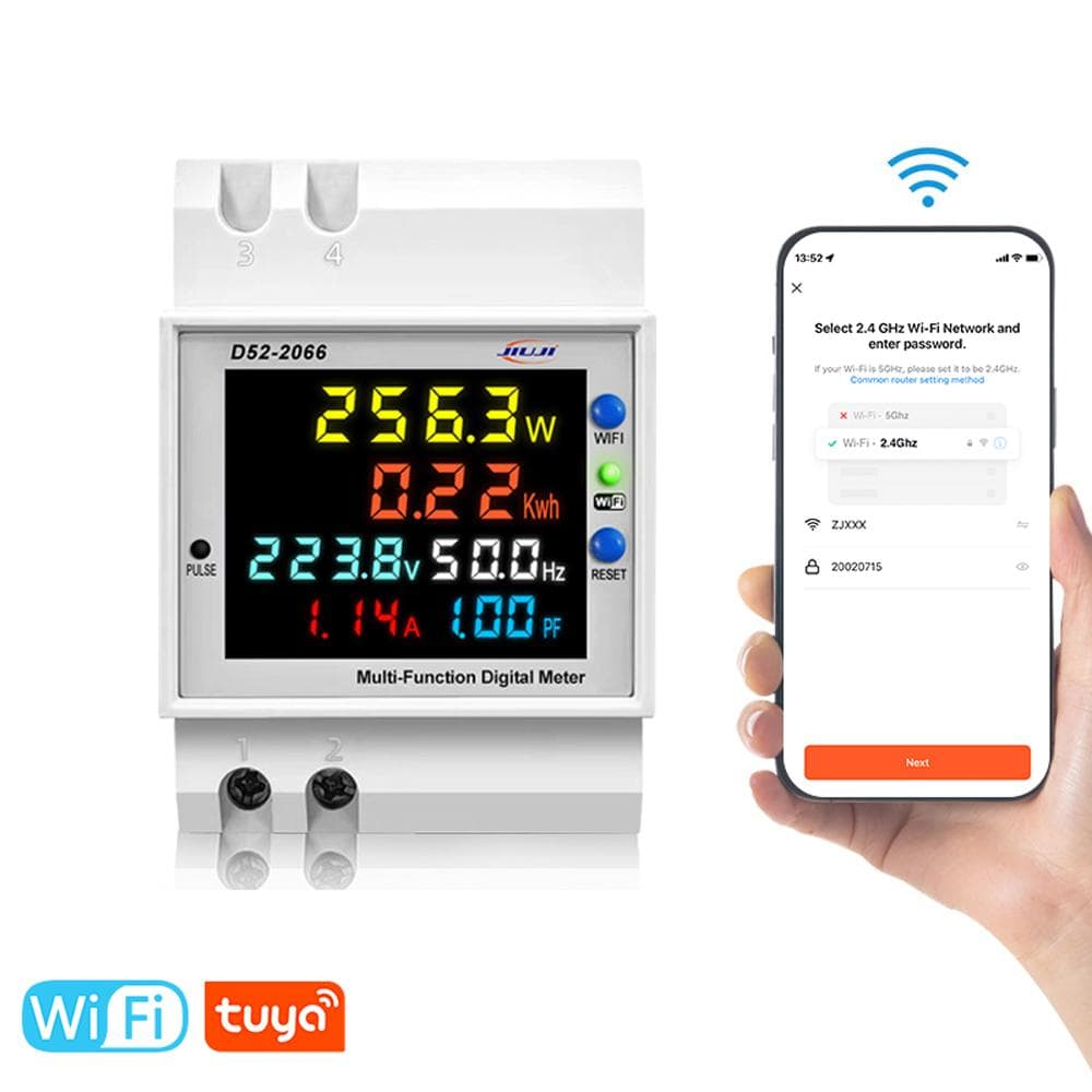 Tuya WiFi Home Intelligent Digital Display Electricity Meter DIN-Rail Voltage and Current Meter built-in type multicolour