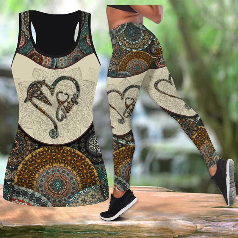 Love Flower Print Yoga Outfit for Women Fashion 3D Printed Workout Leggings Fitness Sports High Waist Casual Yoga Pants S tan