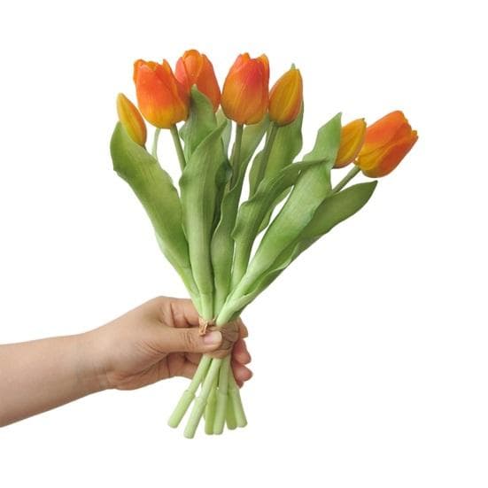 Artificial Tulip Flower 12 Long Stem Fake Tulip Real Touch Flower for Spring Easter orange