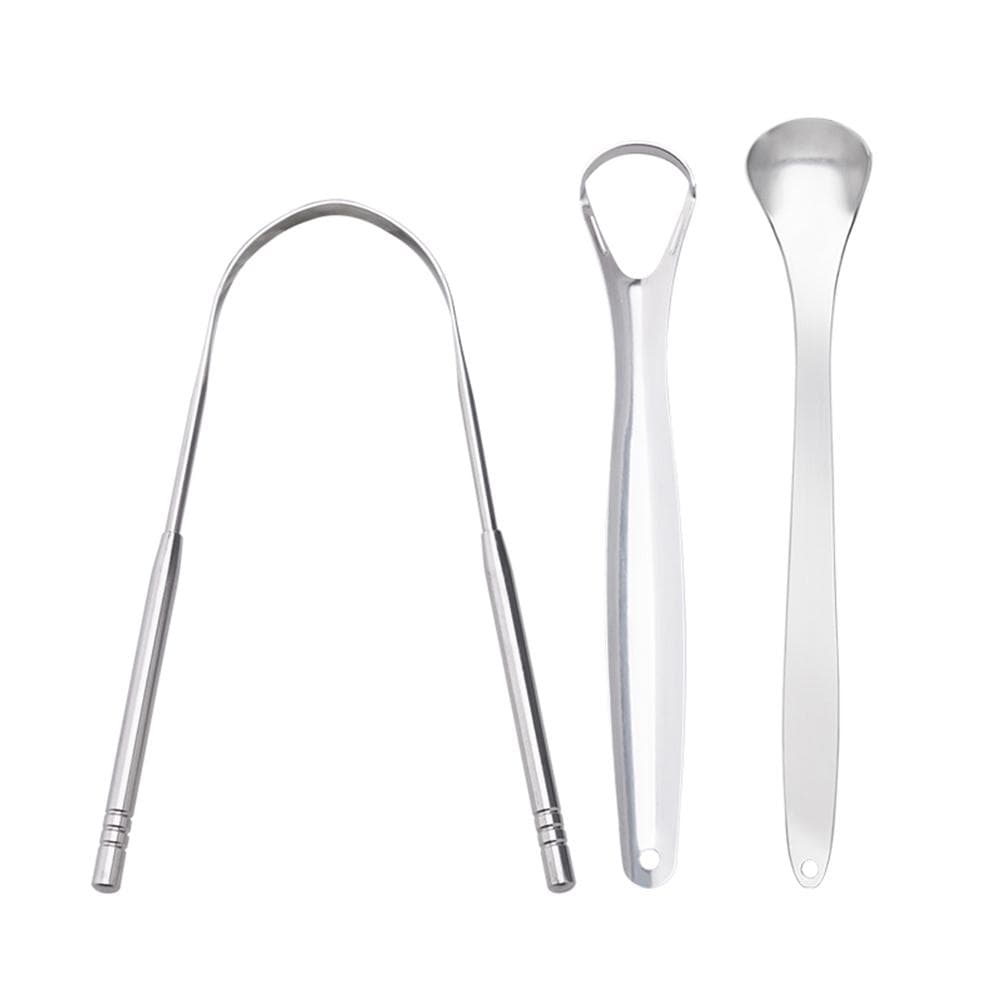 3PCS/Set Tongue Scraper Stainless Steel Oral Tongue Cleaner Medical Mouth Brush Reusable silver