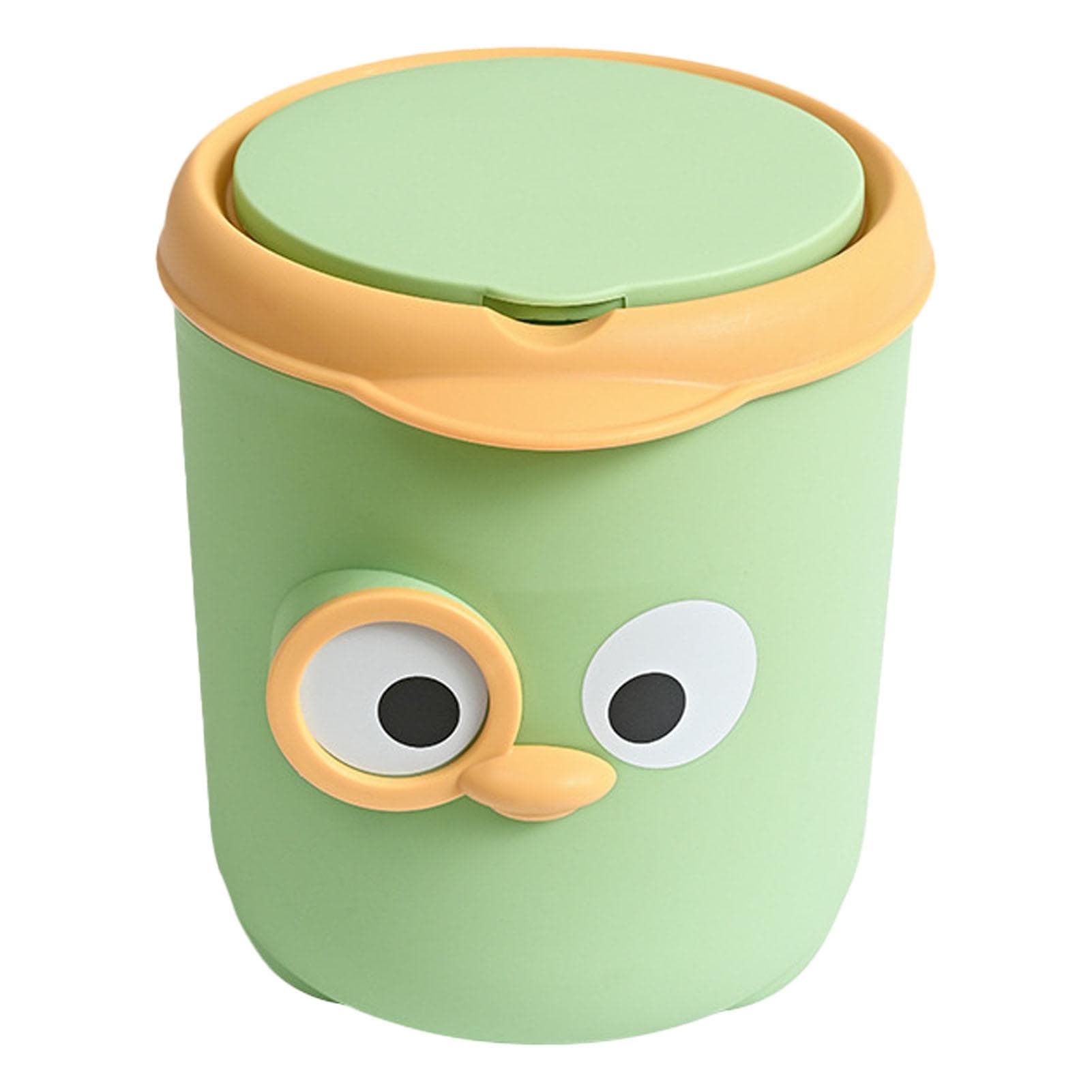 Mini Trash Can with Lid Cute Cartoon Design Plastic Countertop Garbage Can with Lid for Table green