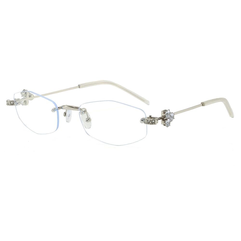 Polygon Rimless Sunglasses Women Fashion Rhinestone Decor Outdoor Travel Sun Glasses Stylish UV Protection