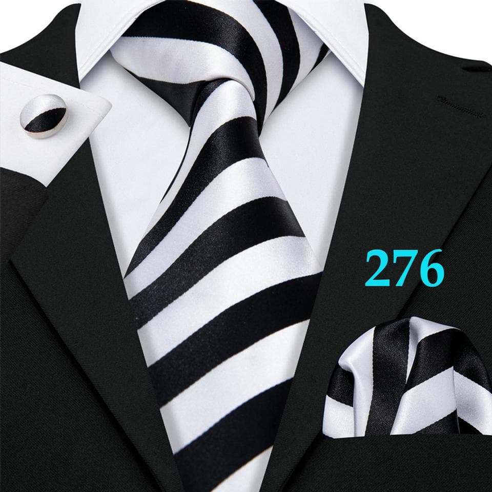 Barry.Wang Mens Tie Set Jacquard Striped Silk Necktie Pocket Square Cufflinks Set N-0276
