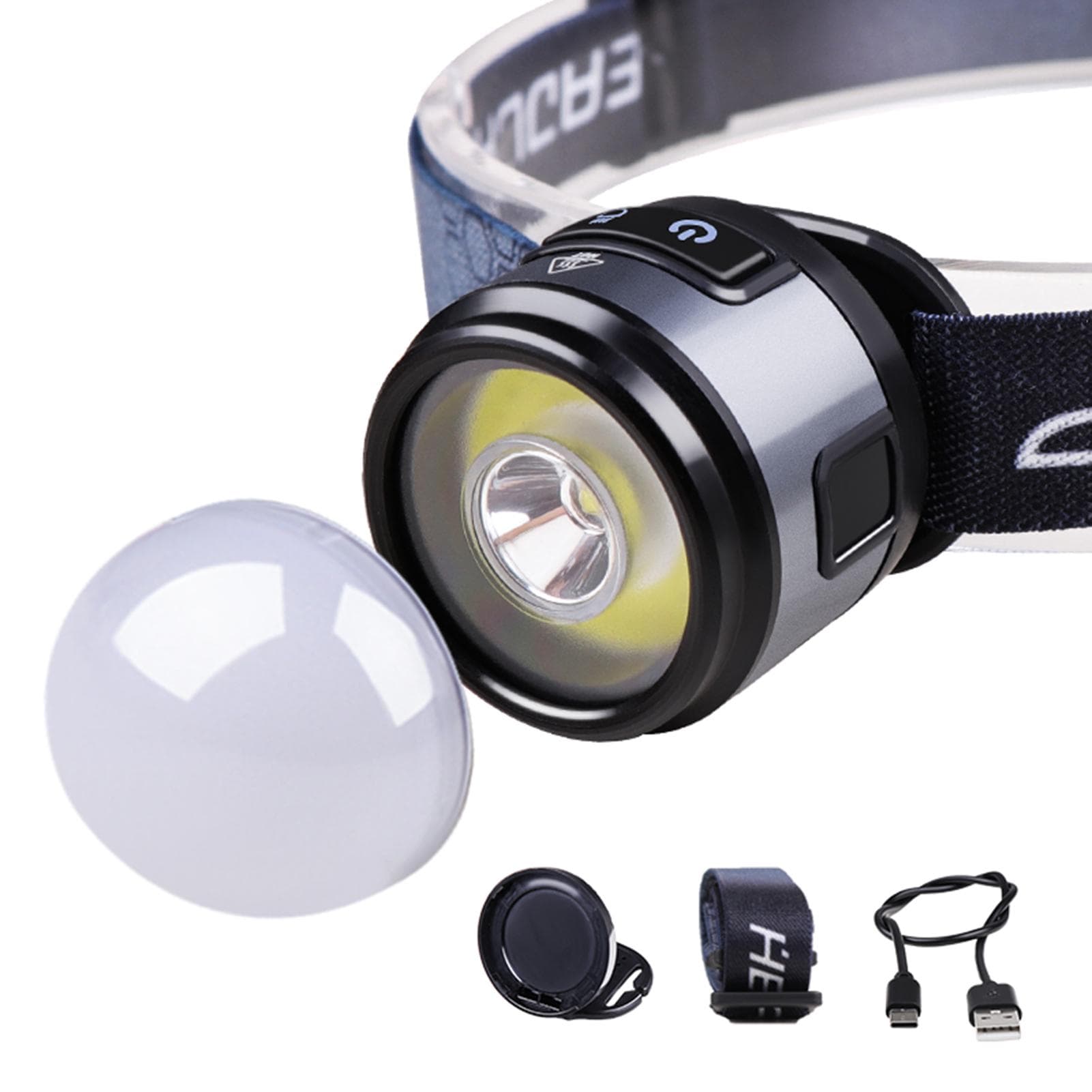 Super Bright LED Head Lamp Outdoor Rechargeable Flashlight Headlamp Work Light with Hat Clip and black