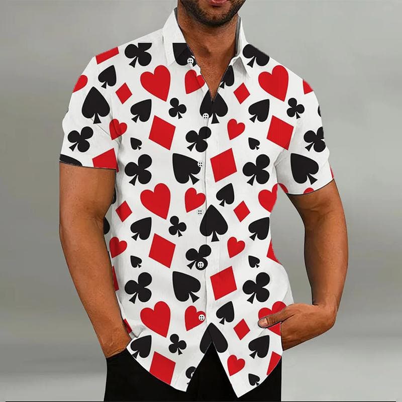 Fashion Men's Shirt Playing Cards 8 Colors Hearts Spades 3D Printing Lapel Short Sleeve Outdoor Street Casual Men's Clothes M
