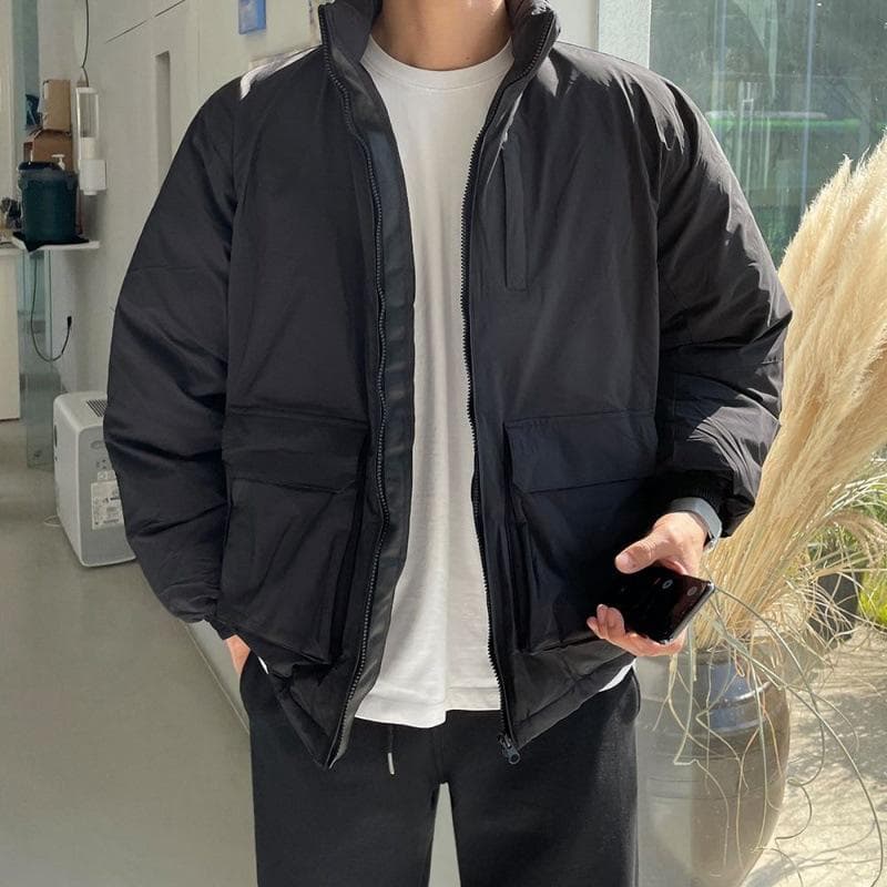 Men's Workwear Stand Collar Cotton Coat Men's Winter Thickened Coat Korean Style Trendy Loose Workwear Bread Coat Cotton Coat 2XL