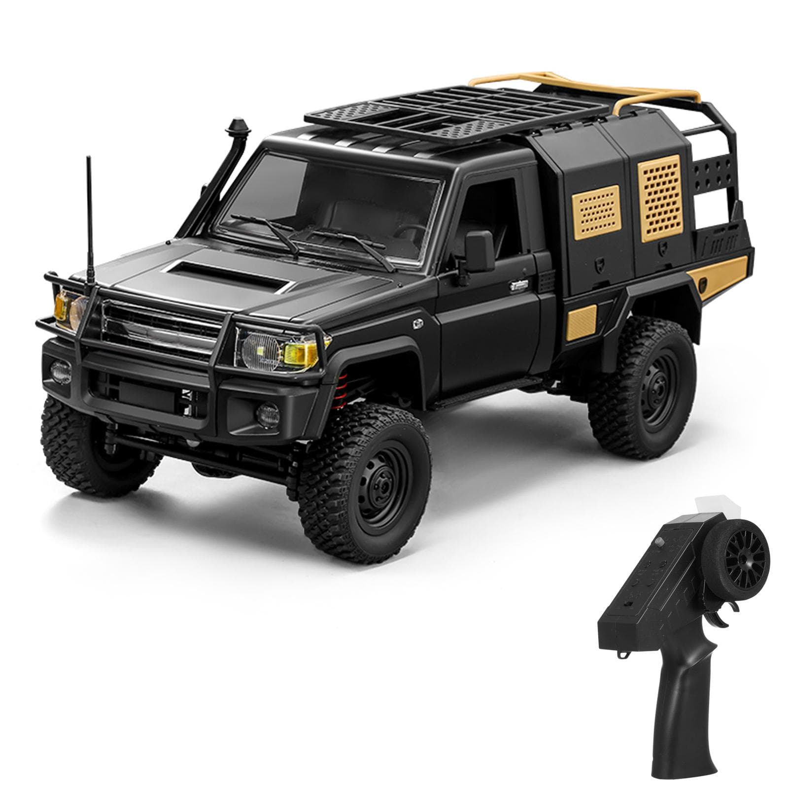 Remote Control Car, 2.4GHz 4WD Off Road Rock Crawler Vehicle with Lights and 3 Batteries, 1:12 1 battery black