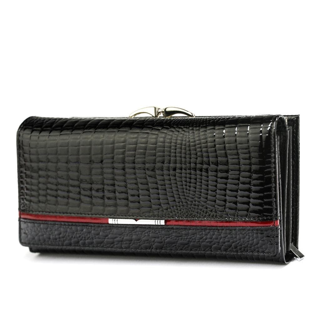 Women's Leather Wallet Patent Leather Luxury Crocodile Grain Cowhide Wallet black