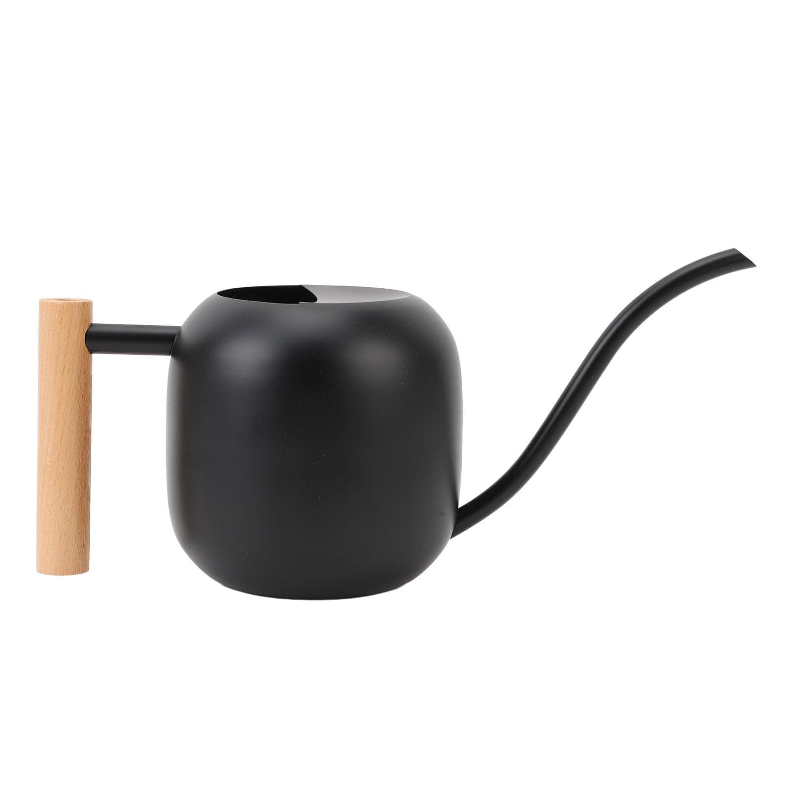 Indoor Watering Can Stainless Steel Wooden Handle Watering Pot with Long Spout for House Plants black