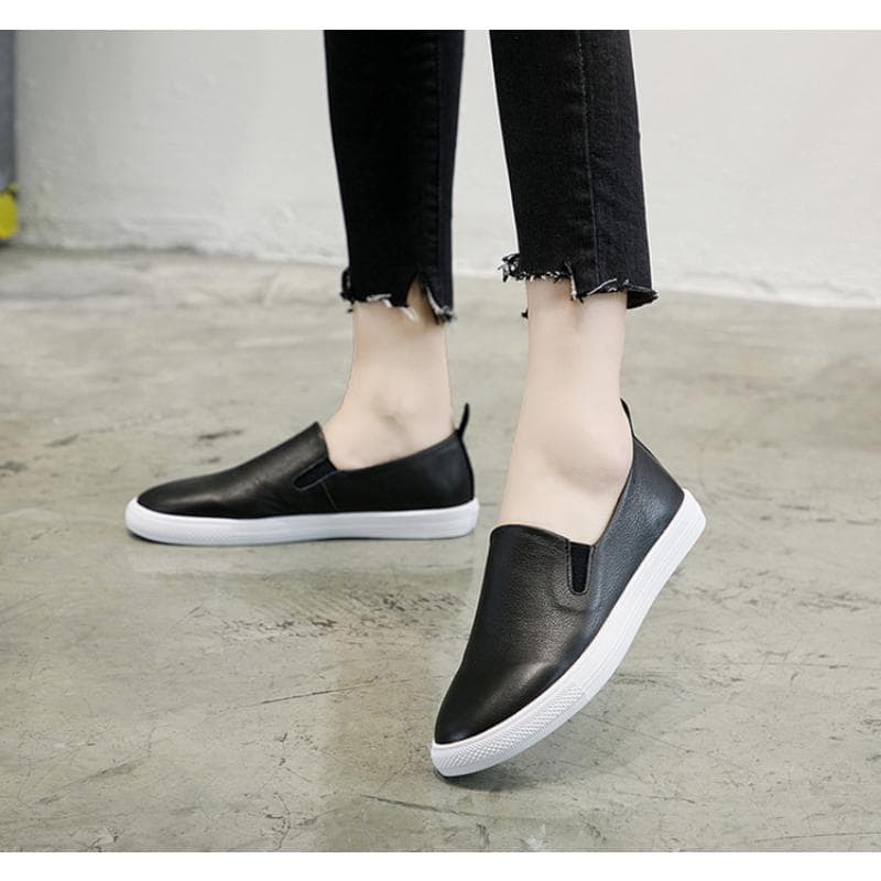 Top Layer Cowhide Loafers Women Spring and Summer New Casual All-match Korean Version Lazy Shoes Women's Genuine Leather Small White Shoes 34