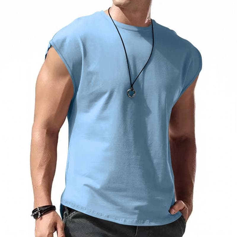 Men's Sleeveless T-shirt Summer Leisure Sports Loose Top Men Short Sleeve Bottom T Shirt for Men XL light blue