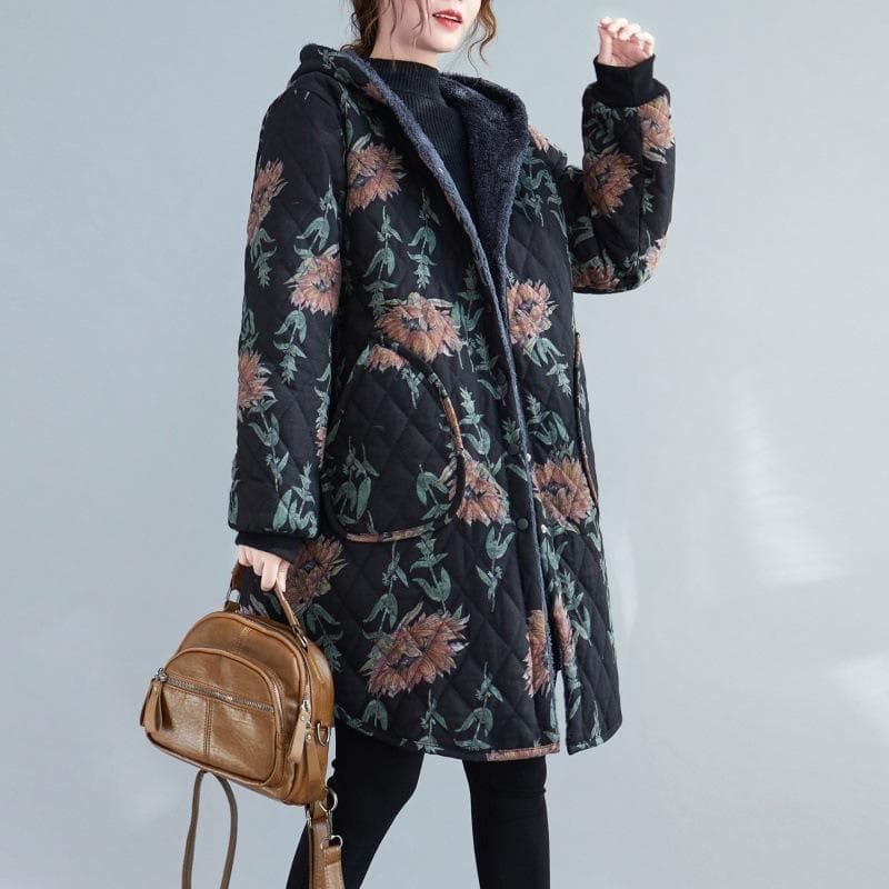 Casual Winter Jackets Stripe Hooded quilted thicken Coats Women's Clothing Large Size Long Parkas Winter Cotton Coats L blue