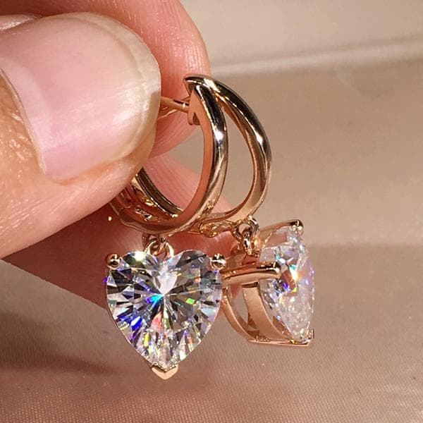 Exquisite Fashion Heart Love Cubic Zirconia Earrings Lovely Rose Gold Color Dangle Earring for Women rose gold