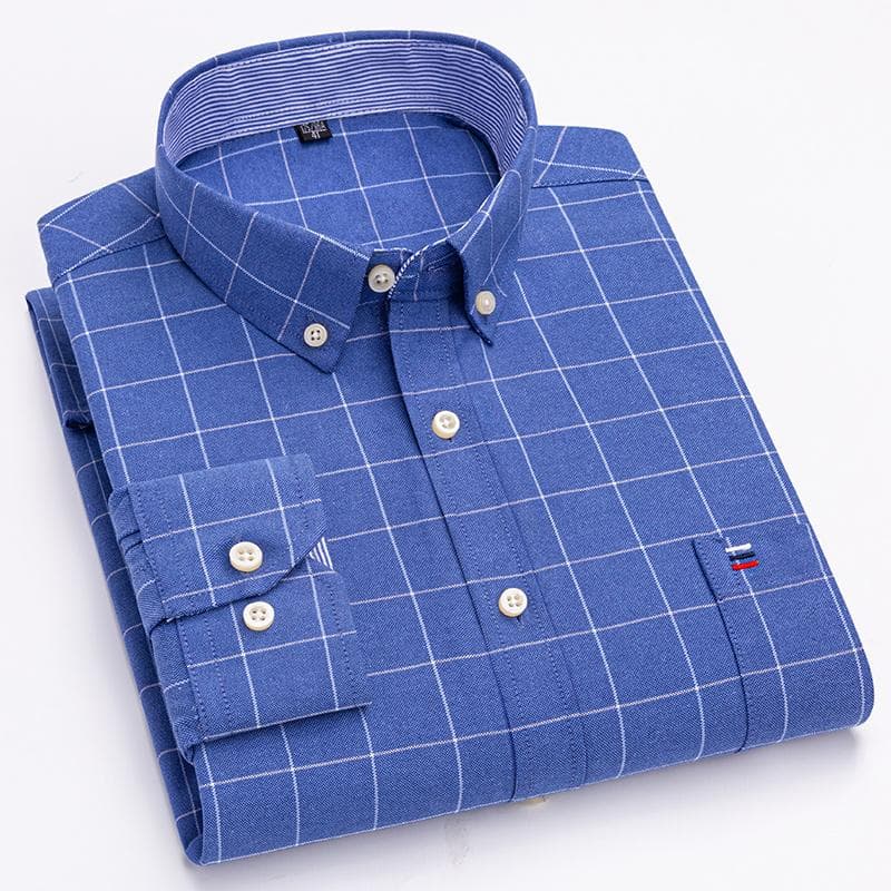 100% Cotton Oxford Business Casual Men Plaid Shirts Long Sleeve Non-Iron Four Seasons Male Clothing XL