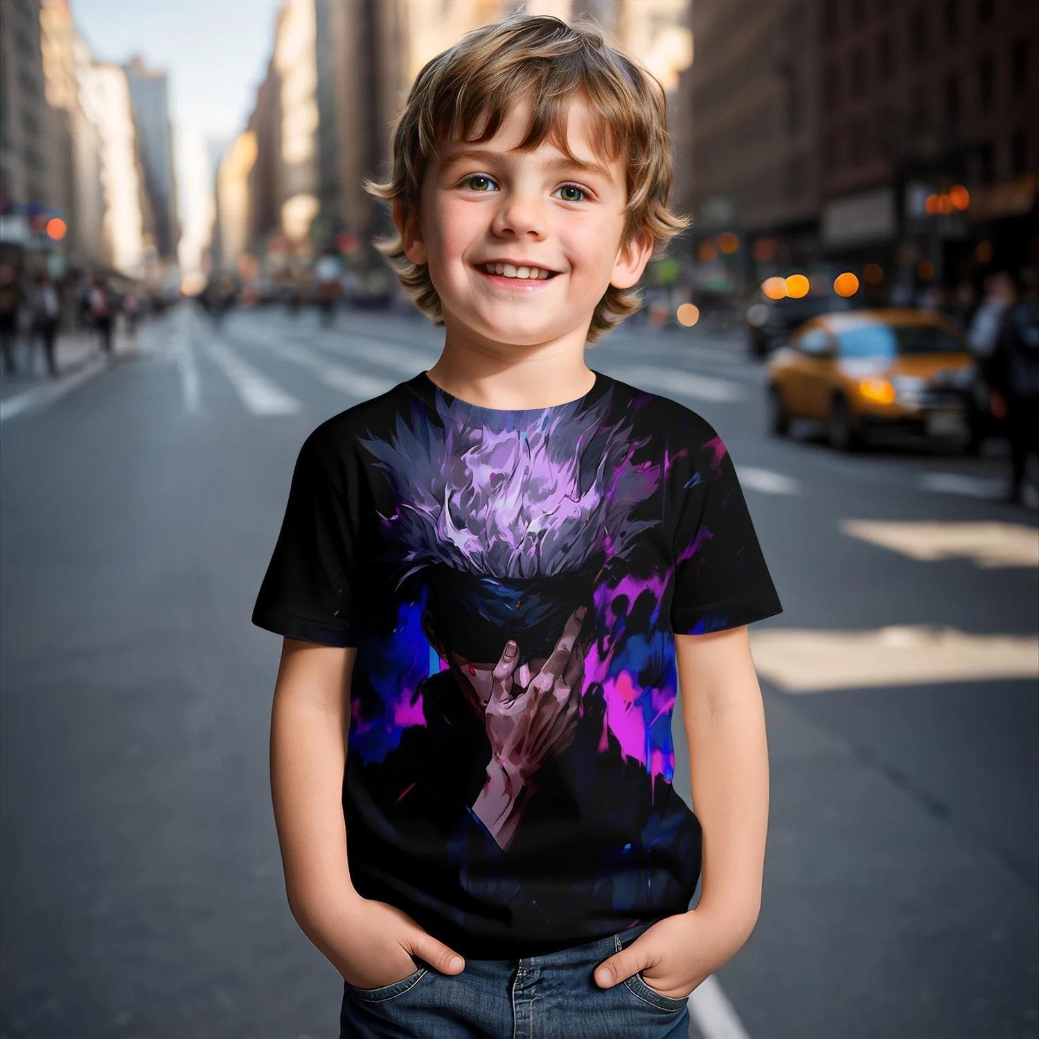 Jujutsu Kaisen Satoru Gojo T-Shirt Cute Figure Graphic T-shirts for Kids Fashion Funny Short Sleeves Tops Breathable and Light 140