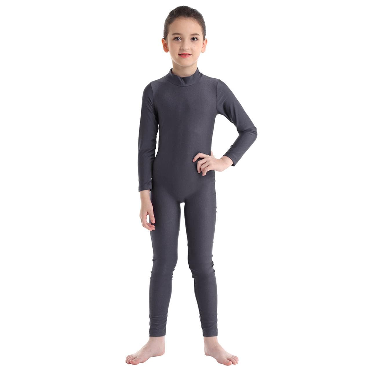 Children Girls Long Sleeve Dance Gymnastic Leotard Unitard Full Length Bodysuit Costume Dance Wear 3-4 Years dark gray