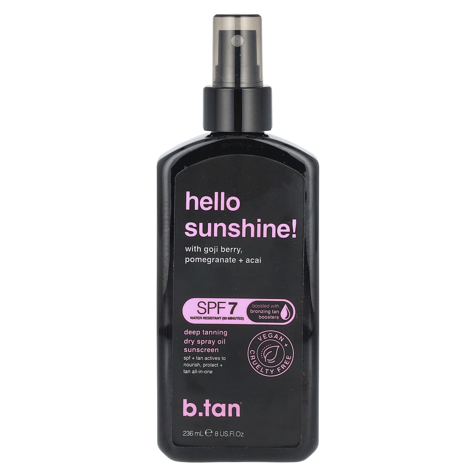 b.tan, Hello Sunshine! Deep Tan Dry Spray Oil Sunscreen, SPF 7, 8 fl oz (236 ml)