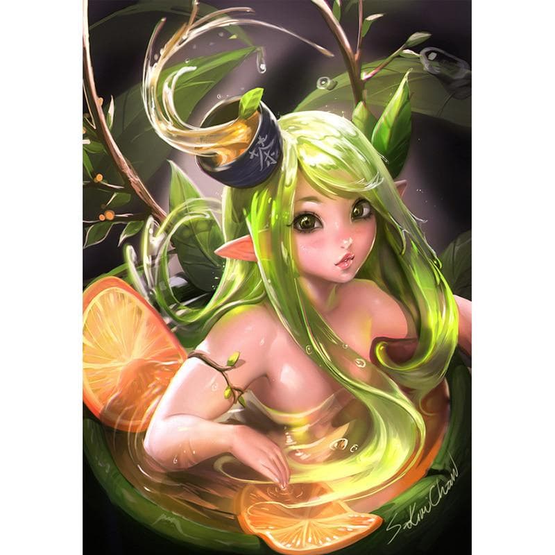 Diamond Painting Cross Stitch Set Lemon Tea Elf 5d Full Diamond Resin Mosaic Diamond Embroidery 20X30CM