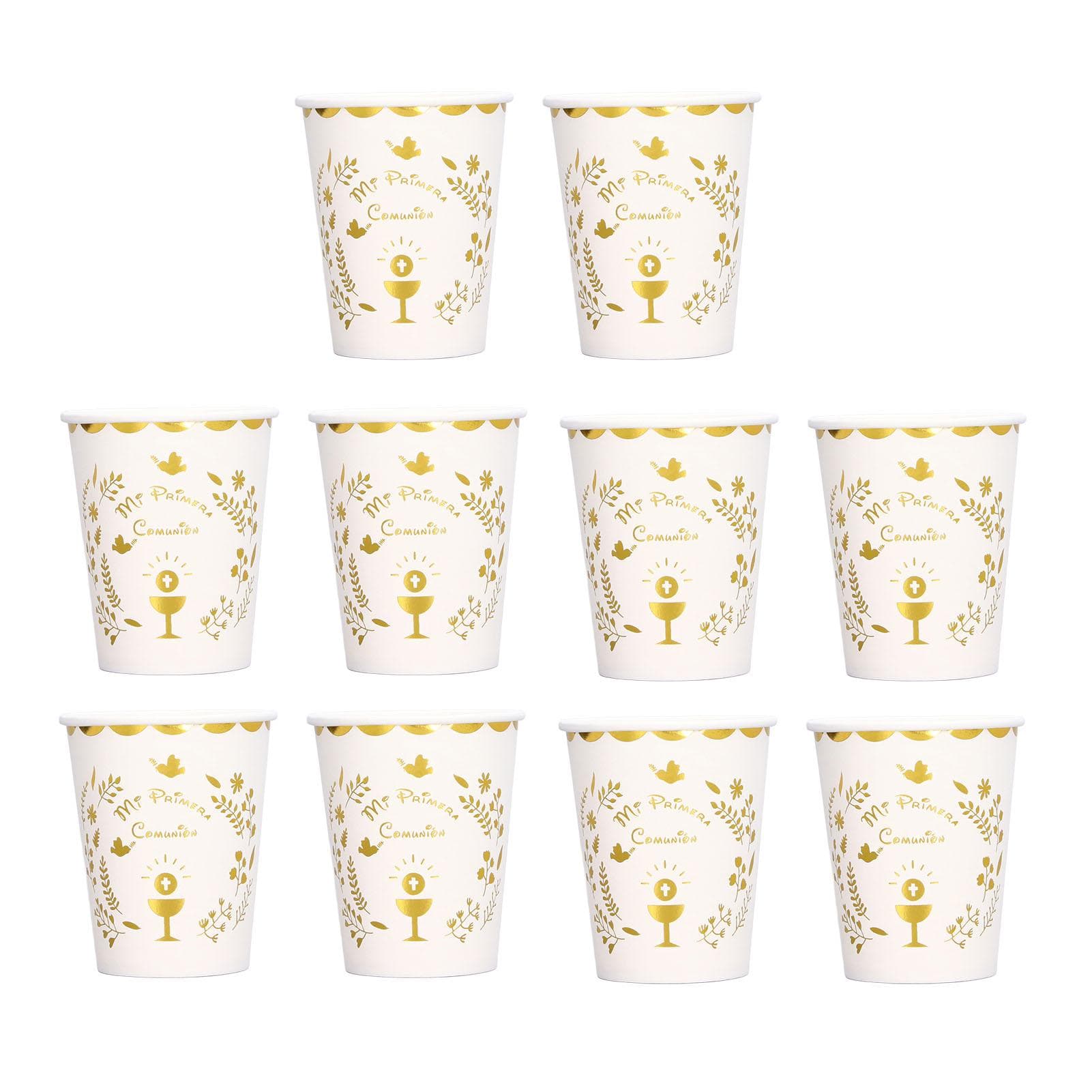10Pcs Paper Cups 250ml Spanish Holy Communion Pattern Thick Wall Attractive Appearance Design L(for 6.5-9kg)