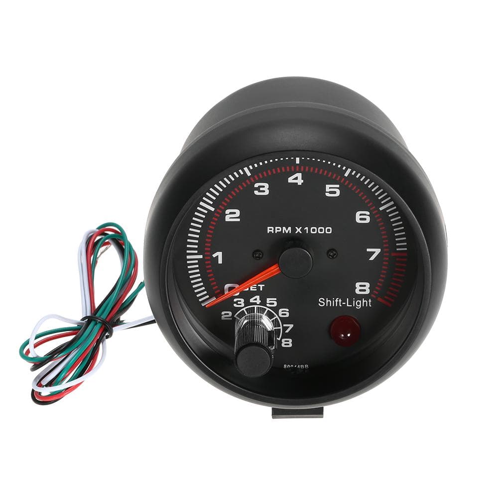 3.75  Car Universal Black Tachometer Gauge White Inter Shift light 0-8000 RPM