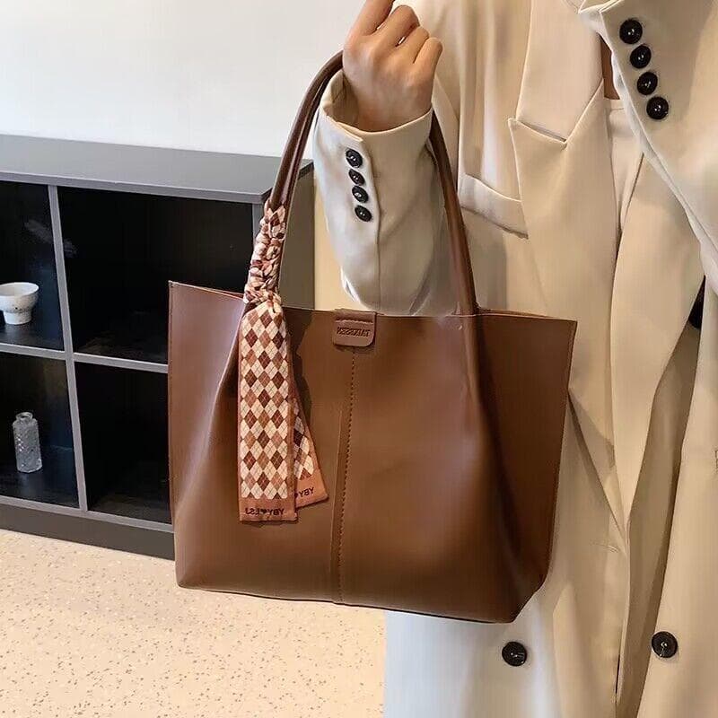 Women's Handbag Large Capacity Fashionable and Versatile Tote Bag Popular Silk Scarf Shoulder Crossbody Handbag 30*12*26cm coffee