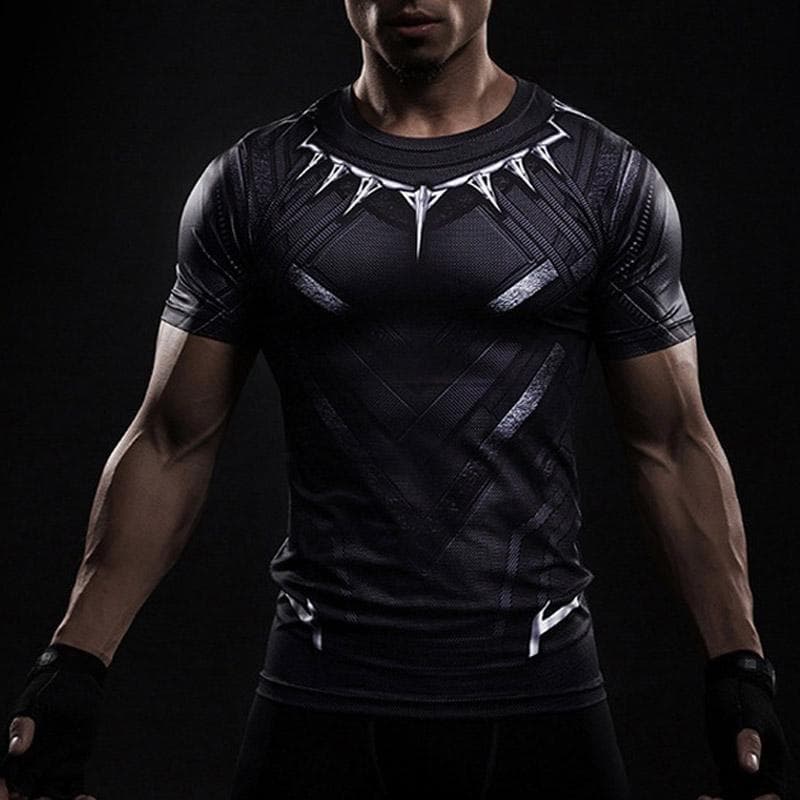 Men's Compression T-Shirts Superhero Sportswear Bodybuilding Training Running Basketball Tops Apparel S black