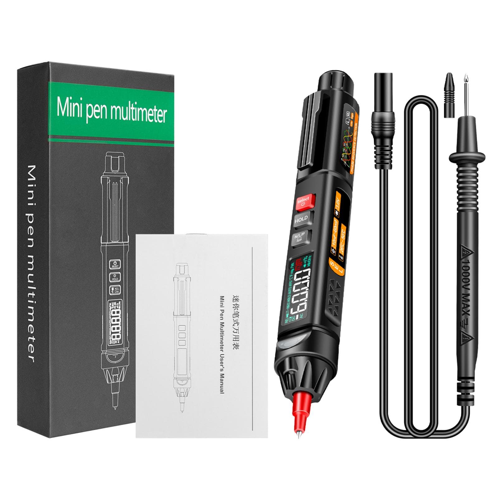 ANENG A3009 Mini Pen Multimeter with Voice Broadcast 6000 Counts Voltmeter VA Reverse LCD Display With Test Lead