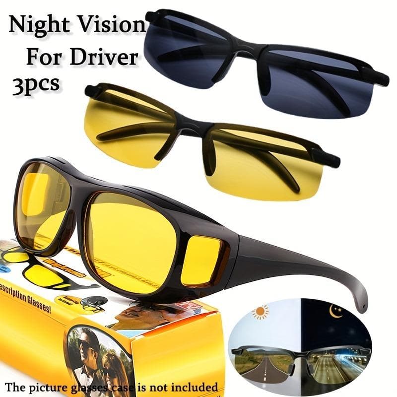 3 Pairs Unisex Night Vision Glasses Semi Frame for Driving Fashion UV Protection