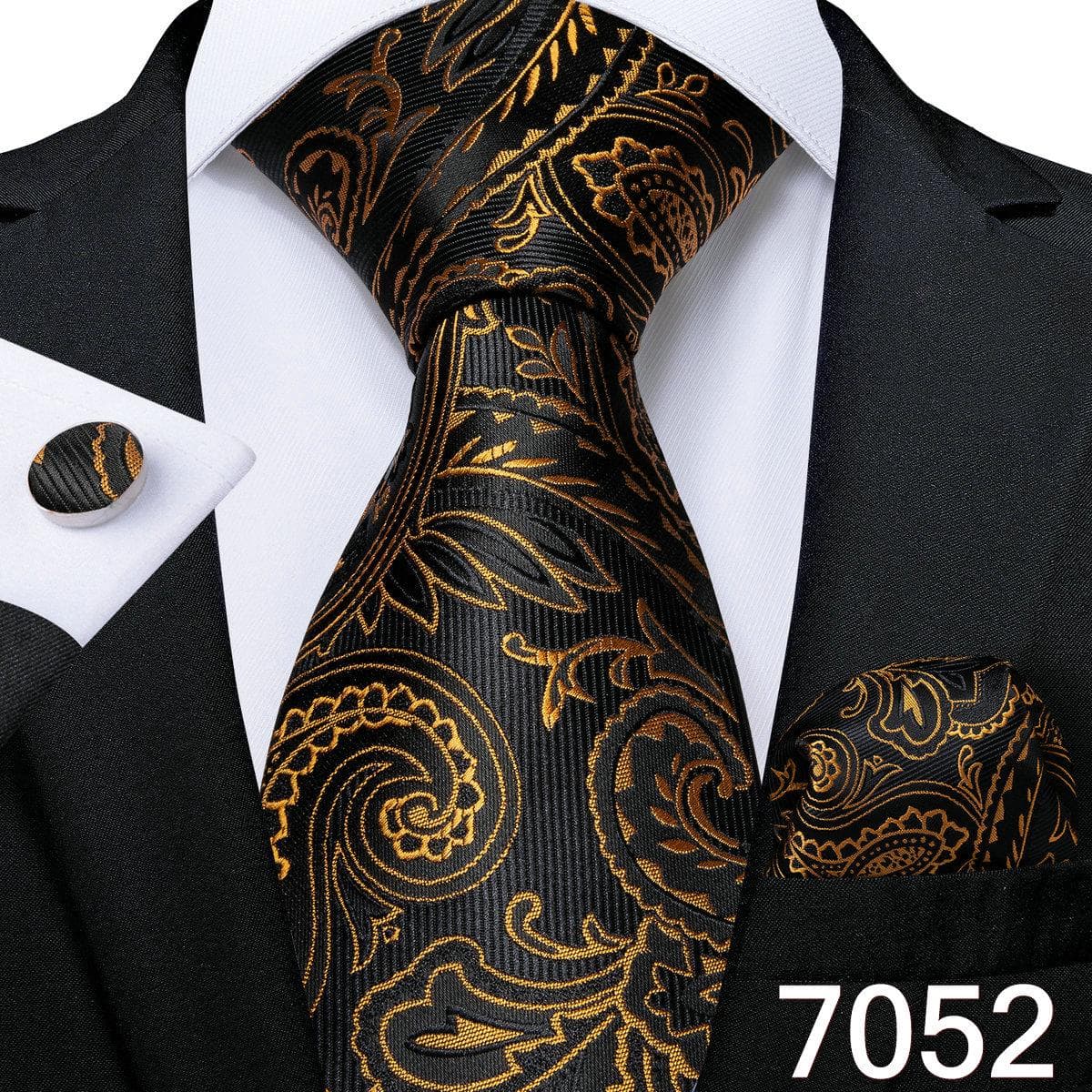 DiBanGu Mens Silk Necktie Set Striped Paisley Solid Tie Pocket Square Cufflinks N-7052