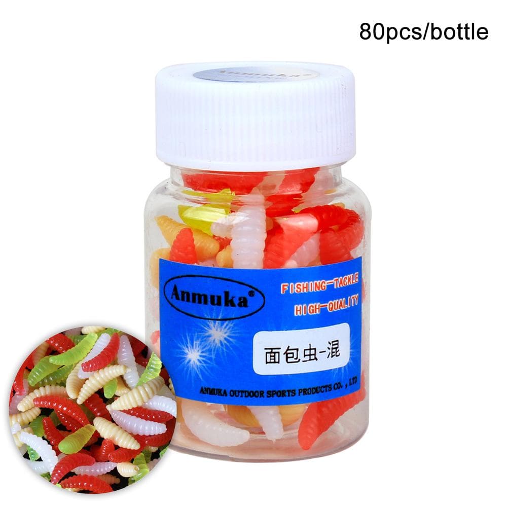80pcs 2cm Fishing Lure Soft Plastic Artficial Maggot Grub Worm Soft Bait Lures Mixed,80pcs