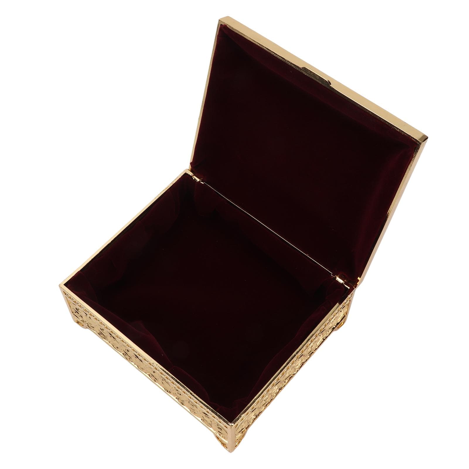 Trinket Box Vintage Rose Pattern Embossed Single Layer Flip Top Zinc Alloy Jewelry Storage Box Gift gold