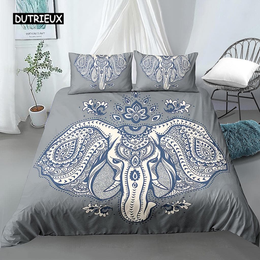 Elephant Duvet Cover Set Bohemian Style Decorative Quilt Cover Set Soft Microfiber Double Queen King Size Polyester Bedding Set EU single(135x200cm)
