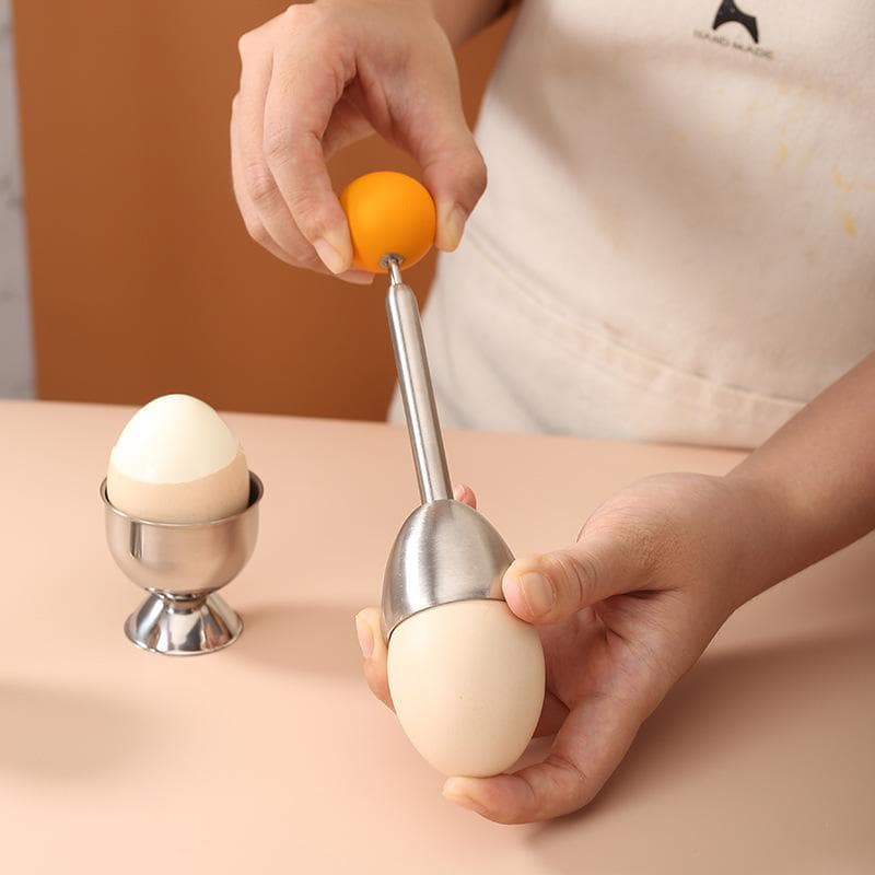 Factory direct sale breakfast tool 304 stainless steel egg cutter egg shell opener with egg tray