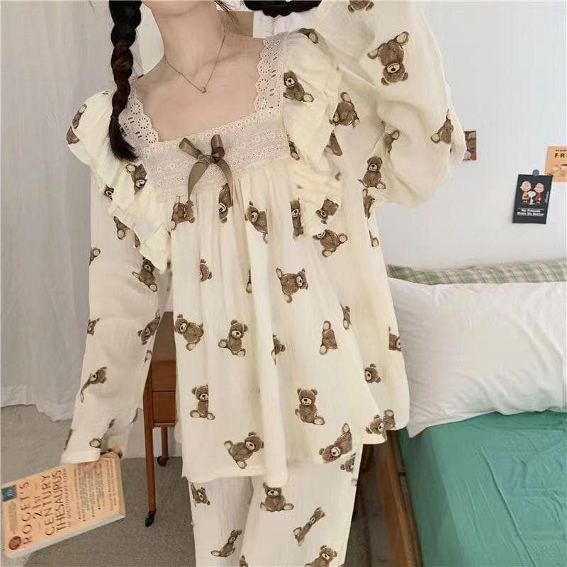 New Pajamas Women's Maternity Spring and Autumn Pajamas 2 Sets of Girls Polyester Cotton Autumn, Winter and Summer Home Wear 2XL
