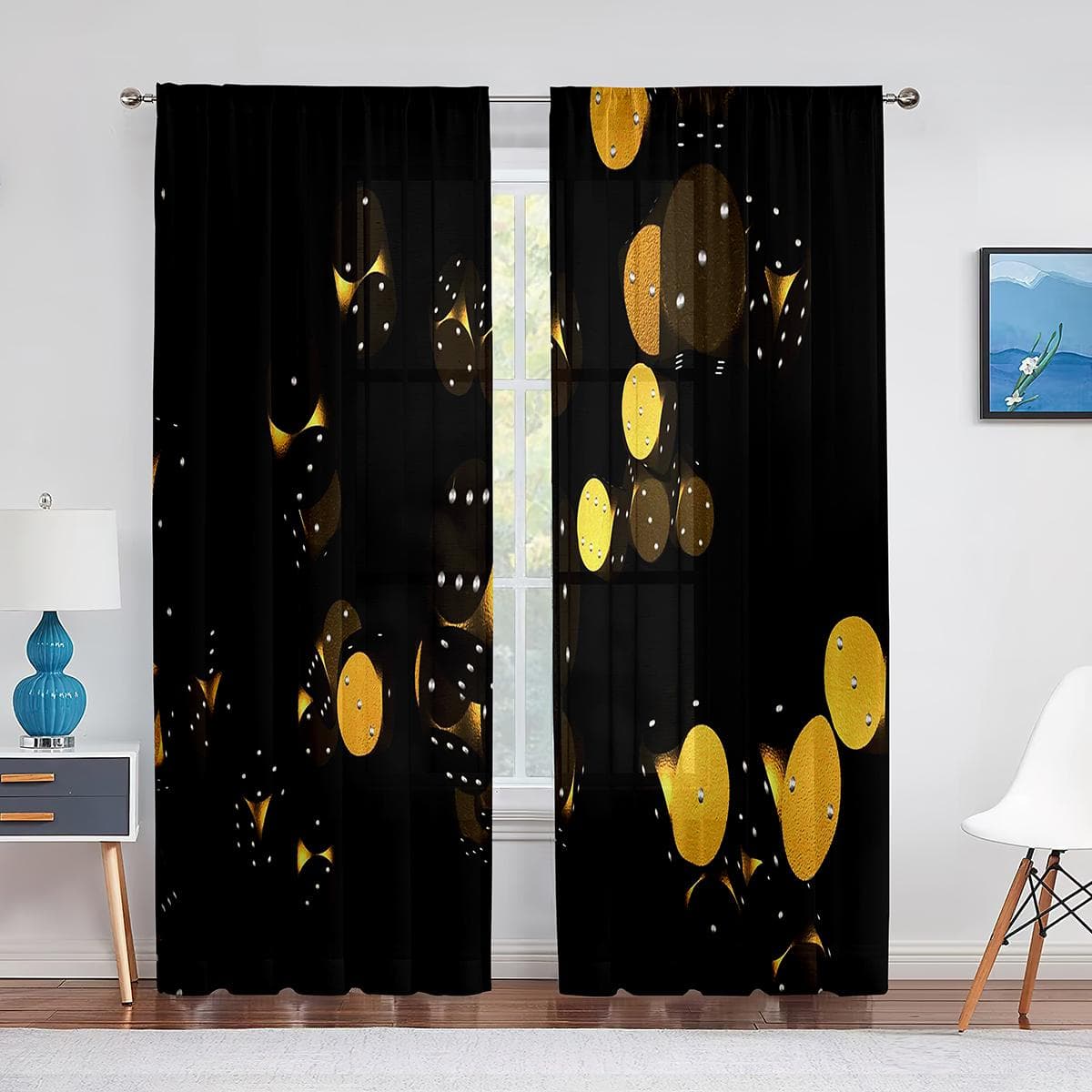 White Dice Table Games Grey Tulle Curtains for Living Room Bedroom Kitchen Decoration Modern Sheer Voile Curtains Window Drapes 1 PCS W100XH250cm&Grommet Top