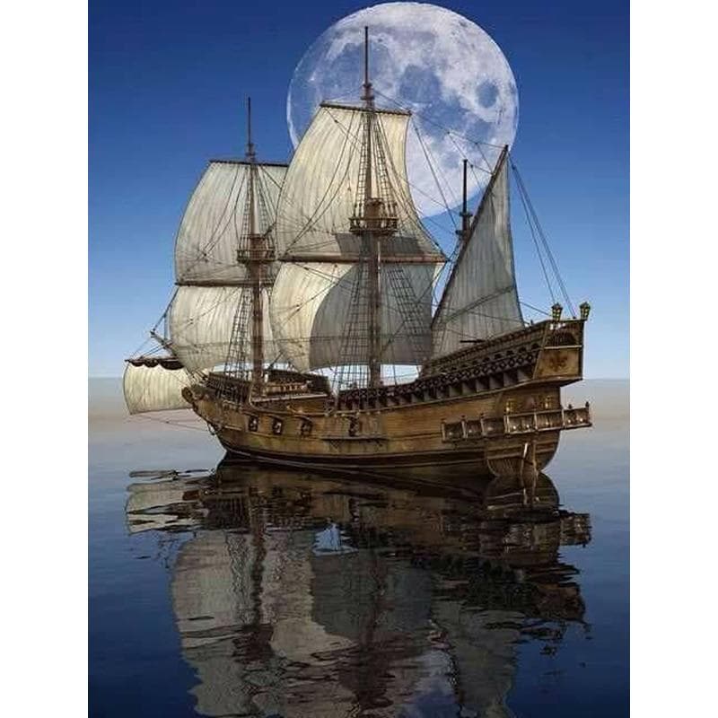 5D Full Round DIY Diamond Mosaic Cross-stitch Sailing Boat Diamond Painting Embroidery 20X30CM