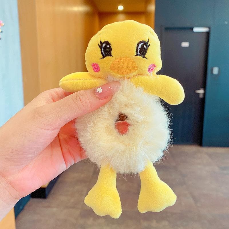 Cute Cartoon Plush Bear Hair Circle Doesn't Hurt Hair Headdress Children's Hair Tie Korean Version Hair Rope Marble Head Hair Ri 1PCS