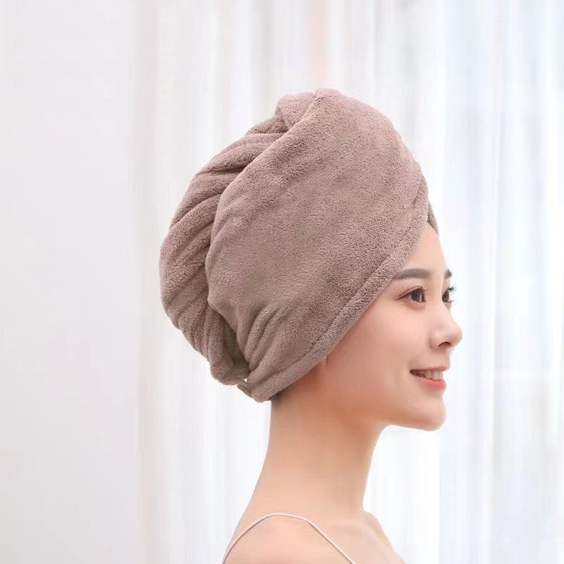 Magic Microfiber Water Absorbing Hair Dry Turban Wrap Towel Bathing Shower Cap khaki