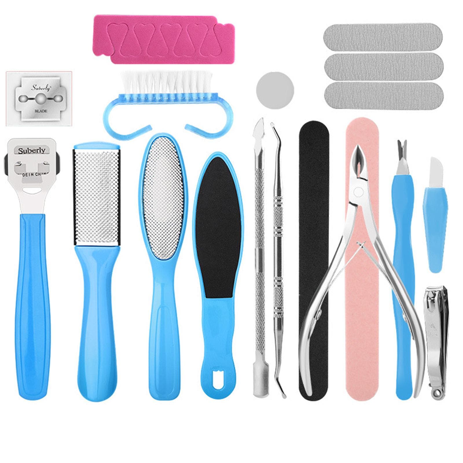 Foot Scrubbers Pedicure Tools Set Dead Skin Removal Foot Shrub Set Foot Board File Foot Scraper blue