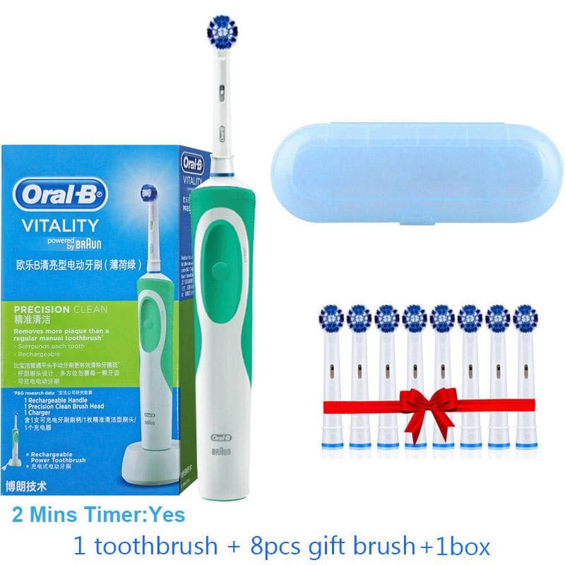 Oral B Dual Clean Electric Toothbrush Rotation Vibration Type Rechargeable Oral B Tooth Brush with 8 Brush Heads + Storage Box