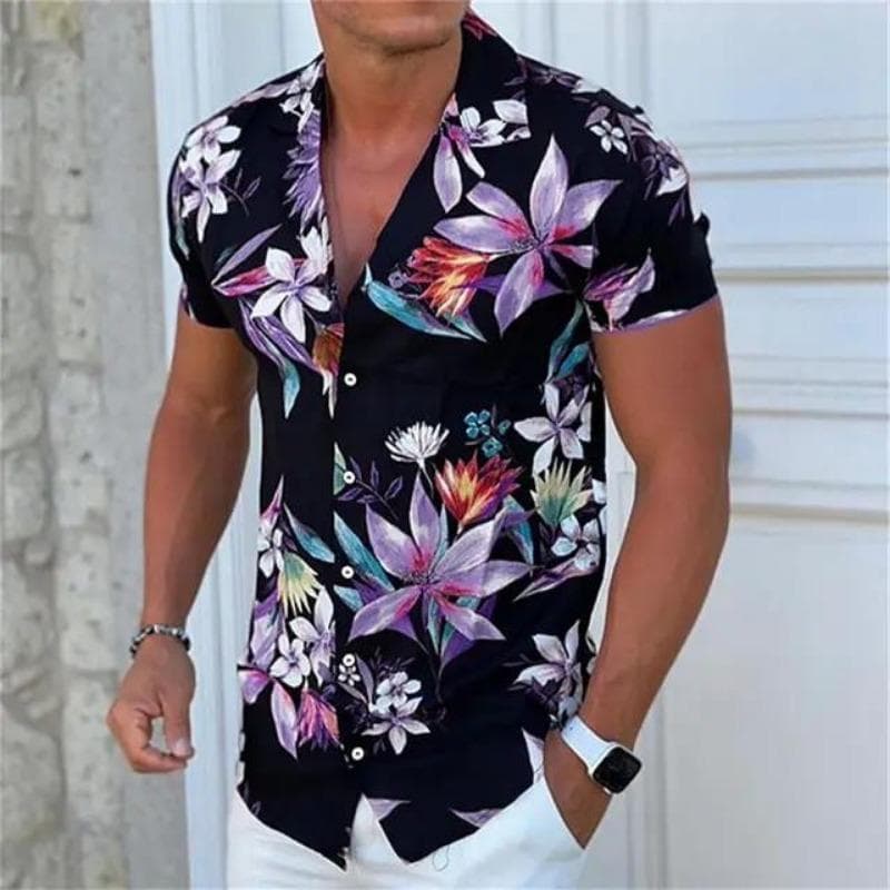 Summer men's comfortable shirt 3D printed casual vacation beach short sleeved fashionable casual top L
