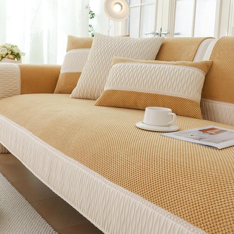 Luxury White Edge Sofa Cover for Living Room Non-Slip Solid Thick Sofa Cushion Simple Style Plush Sofa Towel Home Couch Decor 70x70cm 1pcs